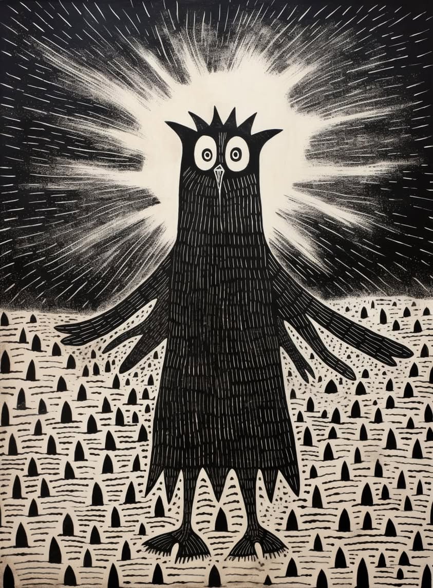 **a black and white drawing of a monster in the…