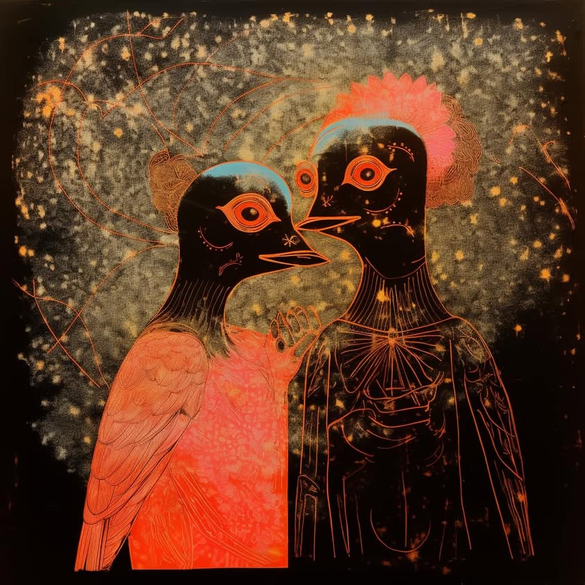 Love birds. “I heard a bird sing in the dark…