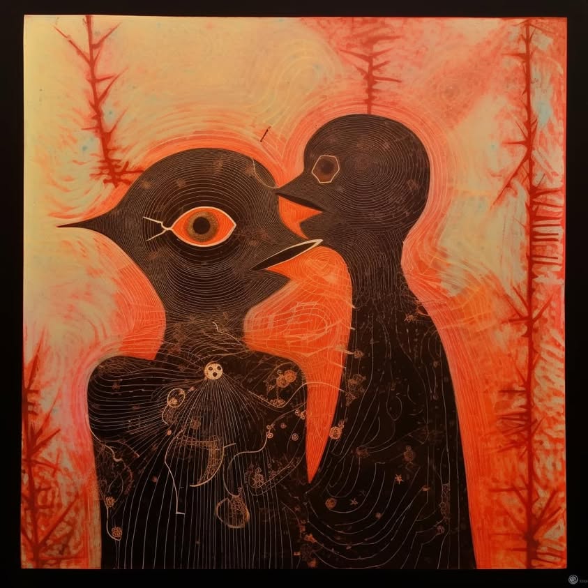 Love birds. “I heard a bird sing in the dark…
