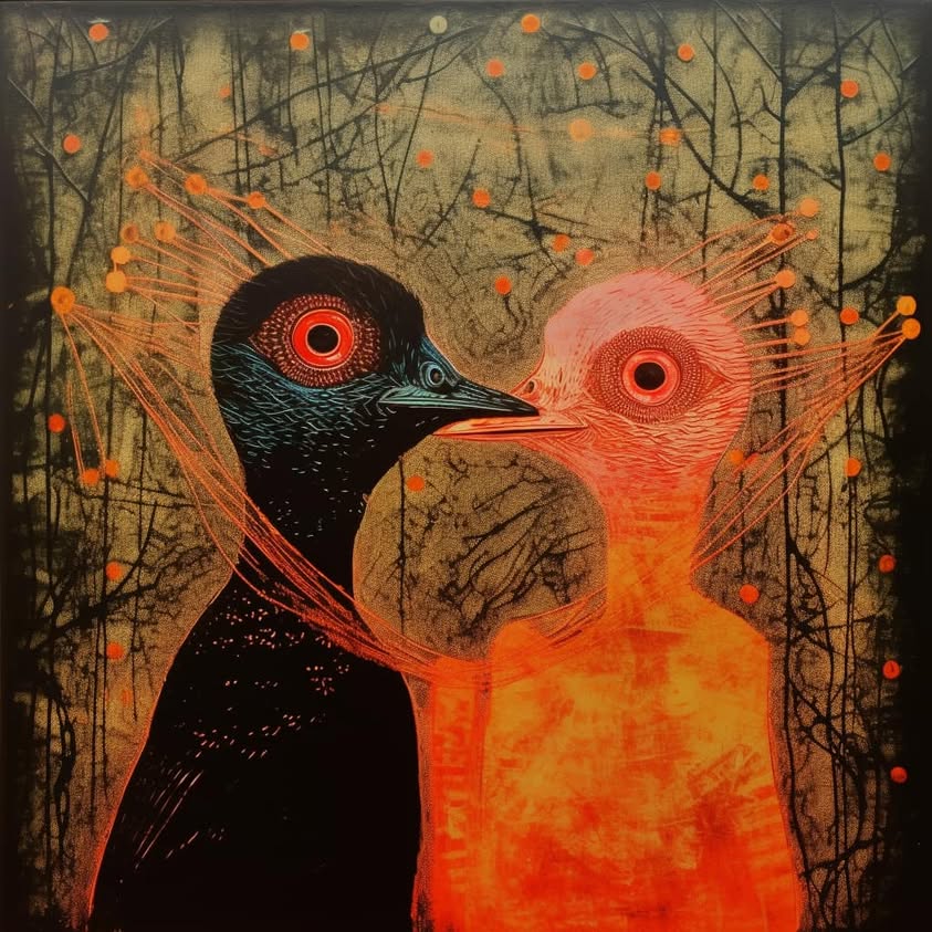 Love birds. “I heard a bird sing in the dark…