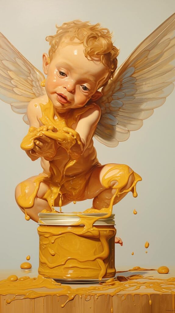 𝕋𝕙𝕖 𝕡𝕖𝕒𝕟𝕦𝕥-𝕓𝕦𝕥𝕥𝕖𝕣 𝔸𝕟𝕘𝕖𝕝 **a painting showing an angel with baby…