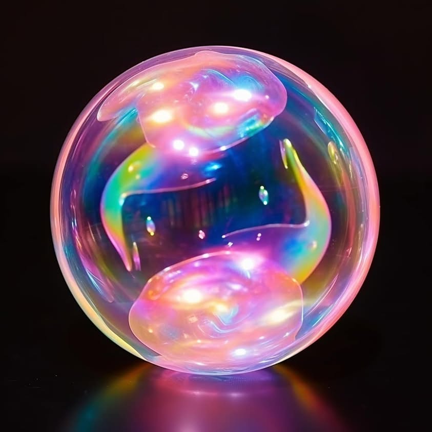 Prompt: **soap holographic bubble, black background –style raw**