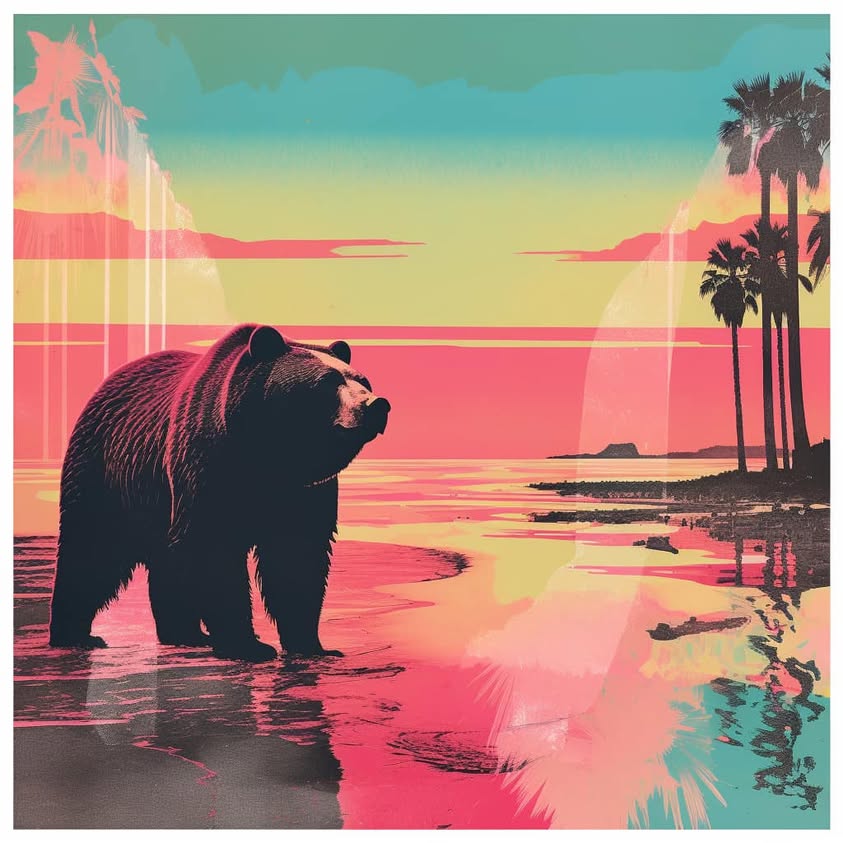 Wilderness Royalty MJ prompt: ** stencil print, Minimalist, big bears,…