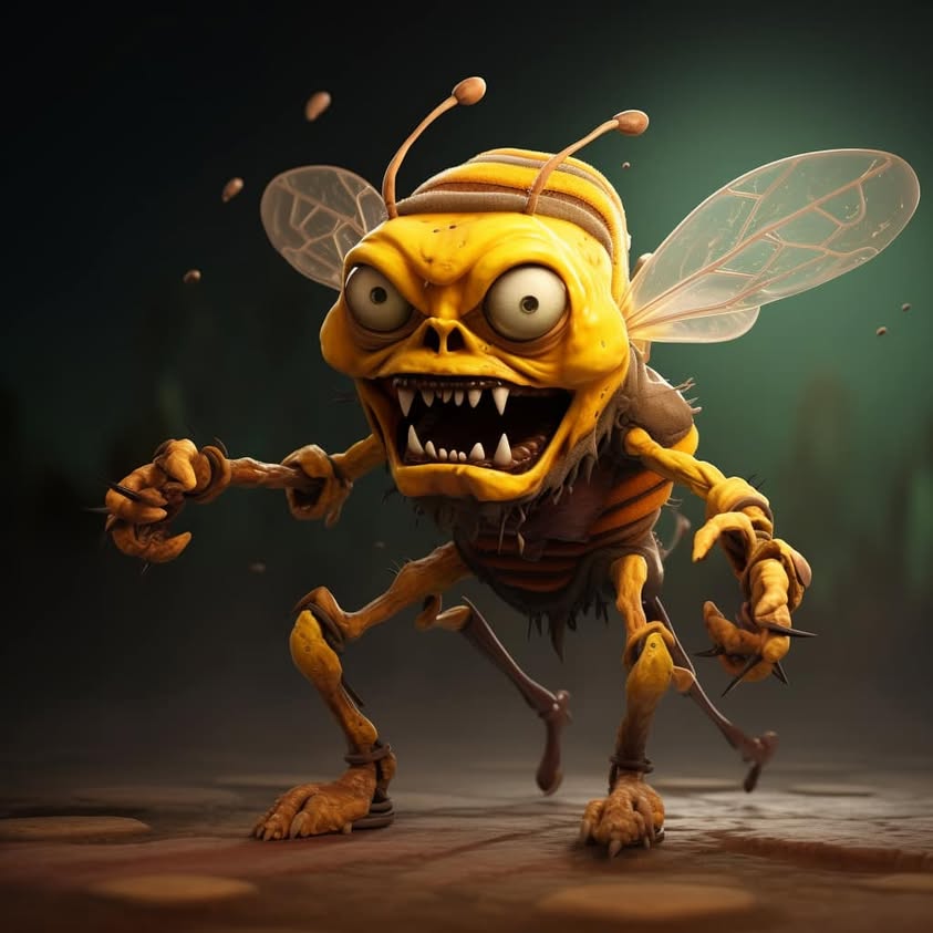 𝐙𝐨𝐦-𝐛𝐞𝐞 🤔🐝🧟‍♀️ **Anthropomorphic bee that looks like zombie, in the…