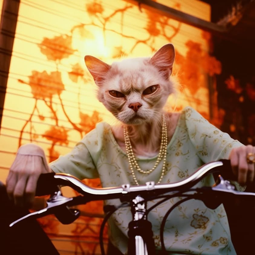 Pedaling through life, my dear, whiskers and wheels never steer…