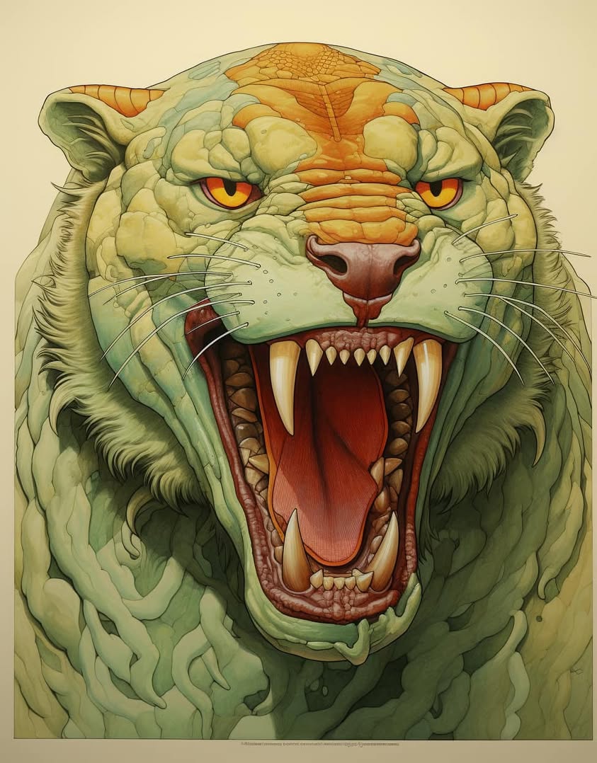 Prompt: **andean jaguar, minoan art, light green and amber, imaginative…