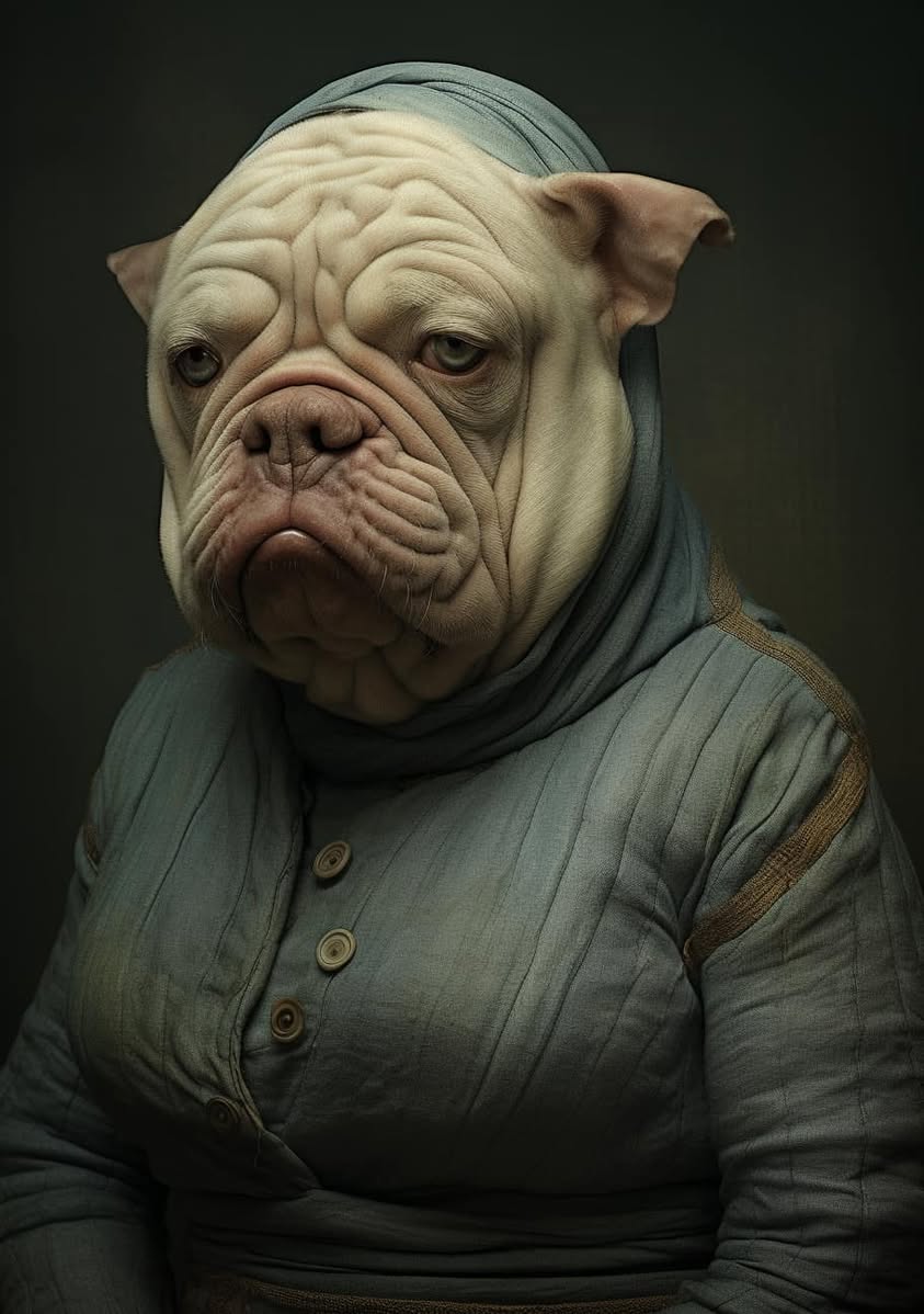 Prompt **a bulldog posing like a mona lisa, 16K UHD,…