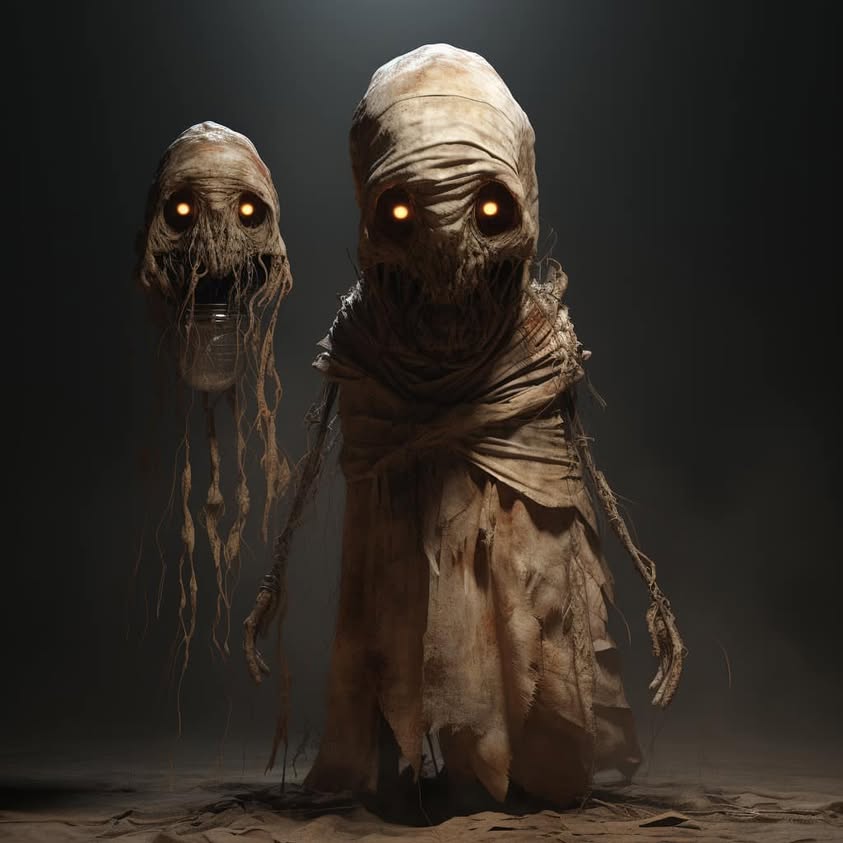 Midjourney prompt: **Wimmelbilder illustration of errie burlap sack creatures, renaissance…