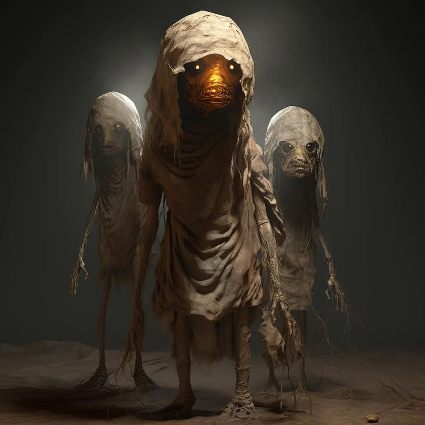 Midjourney prompt: **Wimmelbilder illustration of errie burlap sack creatures, renaissance…