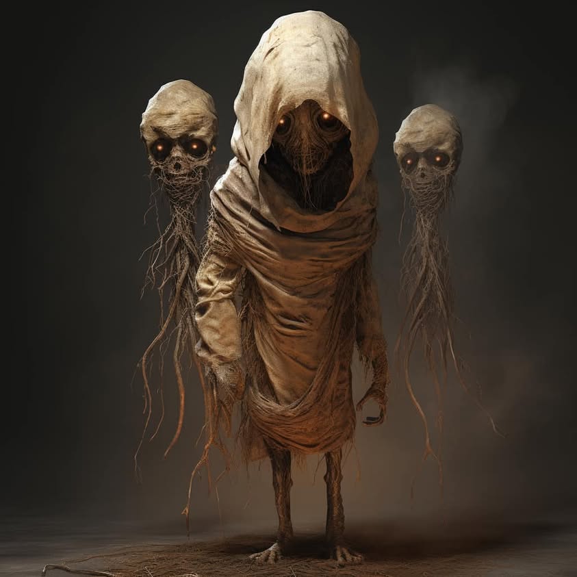 Midjourney prompt: **Wimmelbilder illustration of errie burlap sack creatures, renaissance…