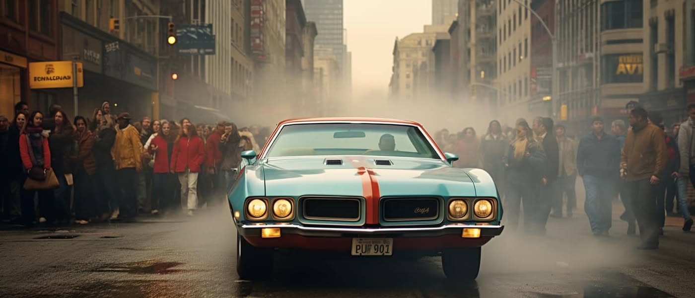 Prompt: **pontiac trans in the middle of a blurred people…