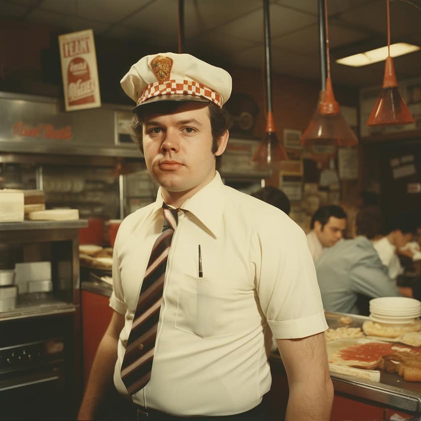 Prompt **photograph taken with a polaroid camera in 1970’s, John…