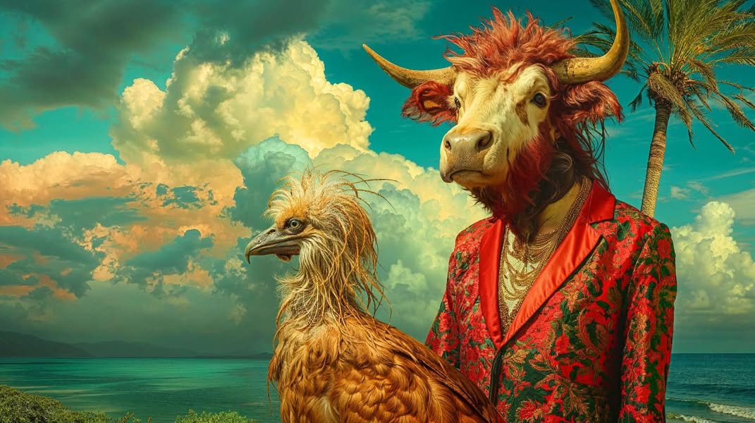 He is back! stood there in his red jacket, horns…