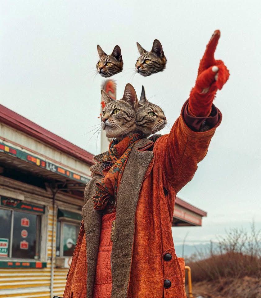 Multi-Headed Tabby: Pawsitively visionary. Follow me on WarpCast!